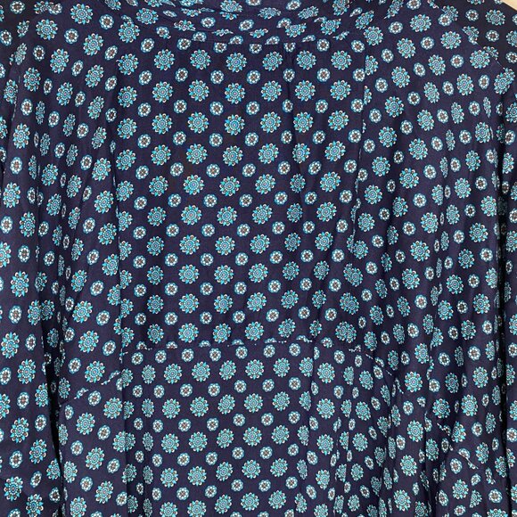 Lands End Long Sleeve Button-Up Tunic Shirt Dress L-XL Blue Floral Print Boxy La - Picture 12 of 15